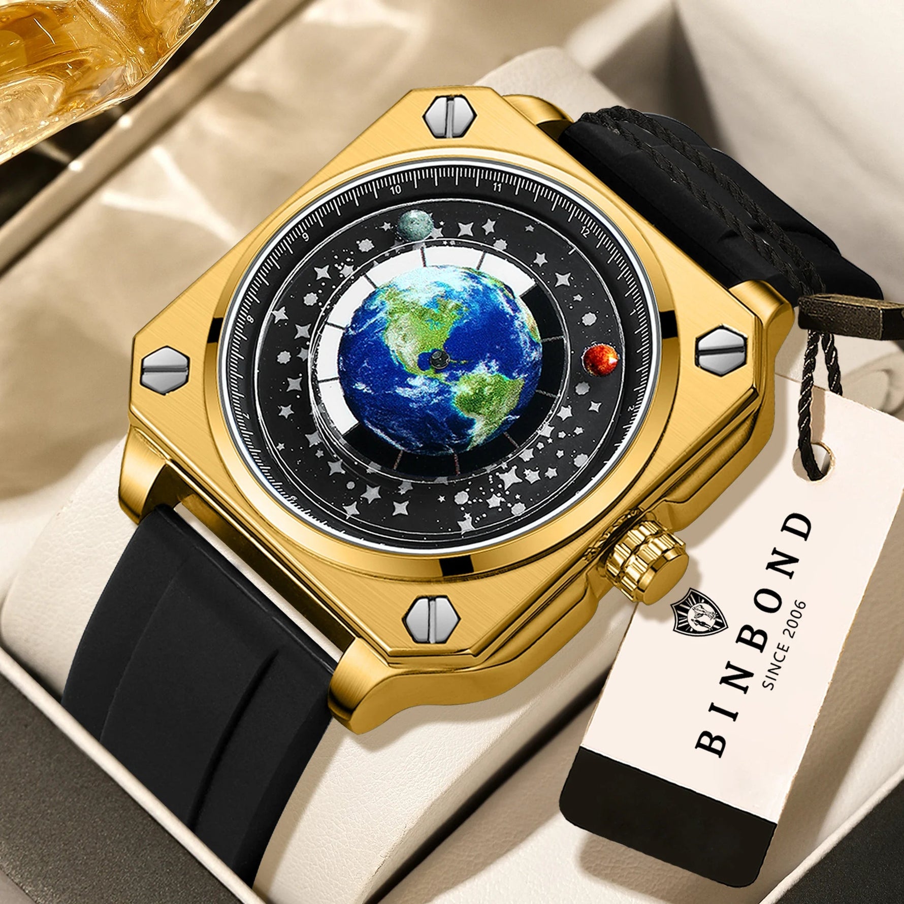 BINBOND Earth & Star Herrenuhr – Quarz, Leuchtend, Wasserdicht, Sport & Casual - flohmarkt-deutschland.shop