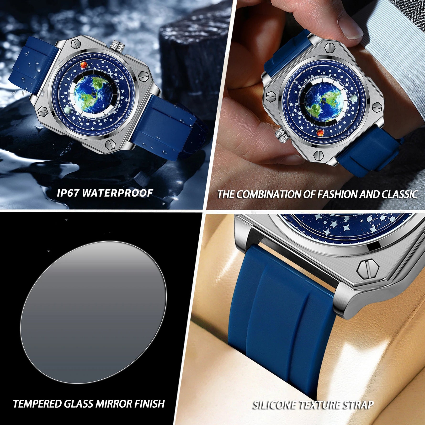 BINBOND Earth & Star Herrenuhr – Quarz, Leuchtend, Wasserdicht, Sport & Casual - flohmarkt-deutschland.shop