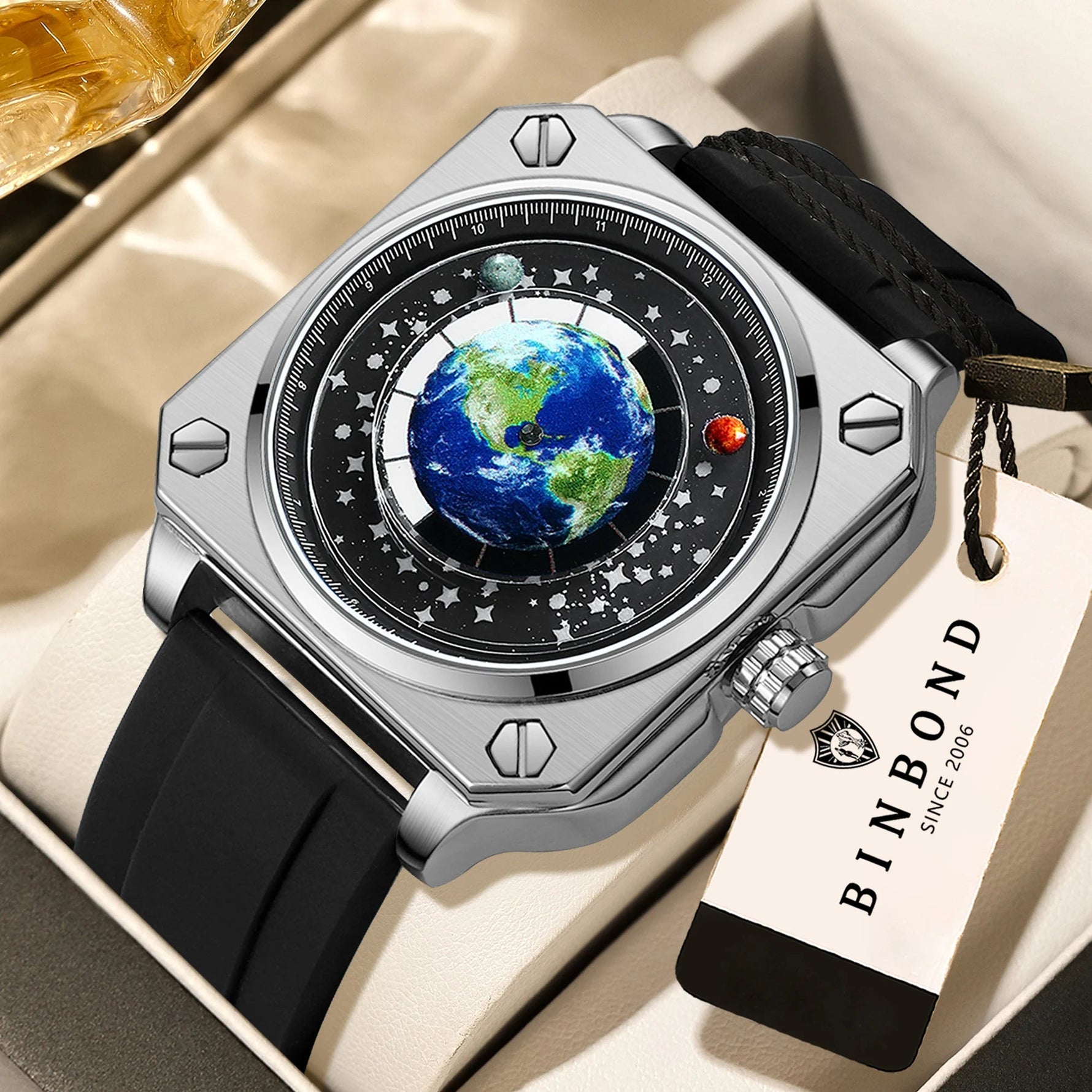 BINBOND Earth & Star Herrenuhr – Quarz, Leuchtend, Wasserdicht, Sport & Casual - flohmarkt-deutschland.shop