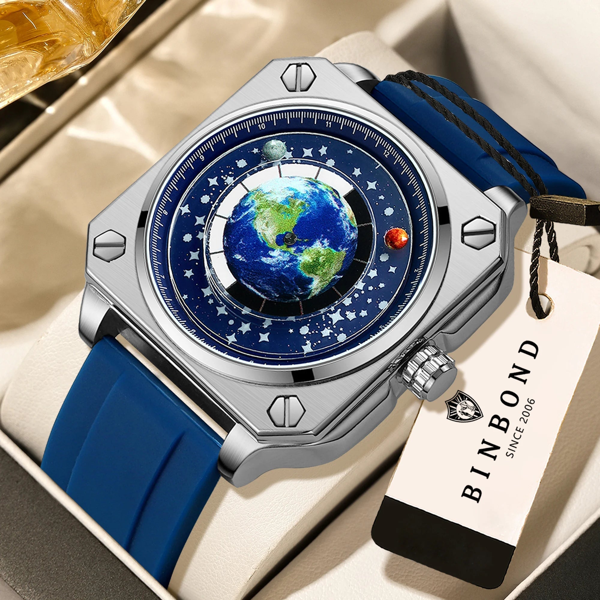 BINBOND Earth & Star Herrenuhr – Quarz, Leuchtend, Wasserdicht, Sport & Casual - flohmarkt-deutschland.shop