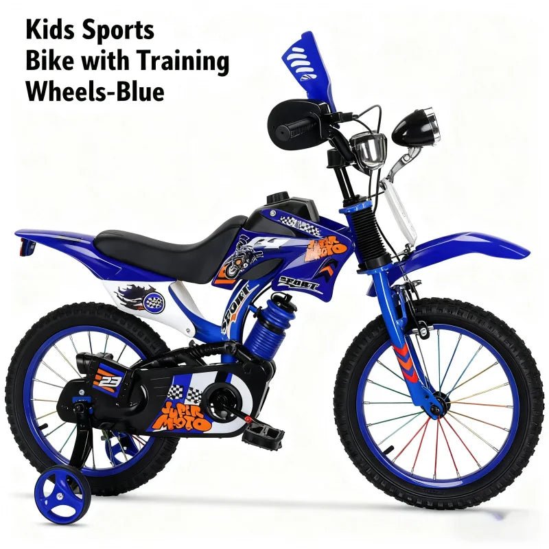 Blaues Offroad-Motorrad, Pedal, Fahrrad für Jungen und Mädchen, 12/16 Zoll, Kinder-Grundmodell, Außenhandel - flohmarkt-deutschland.shop