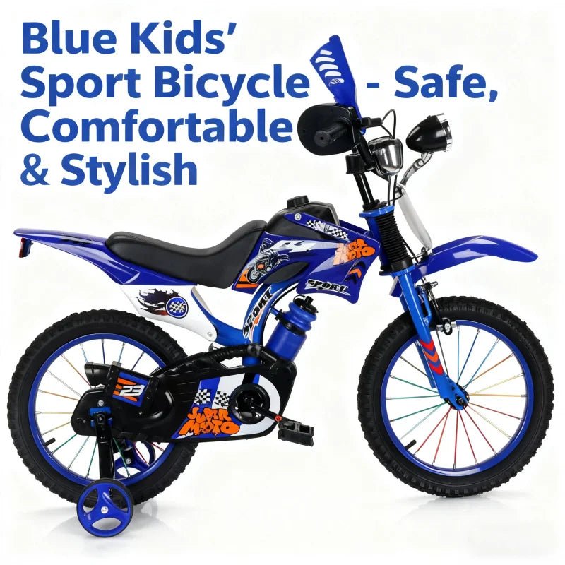 Blaues Offroad-Motorrad, Pedal, Fahrrad für Jungen und Mädchen, 12/16 Zoll, Kinder-Grundmodell, Außenhandel - flohmarkt-deutschland.shop