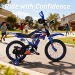 Blaues Offroad-Motorrad, Pedal, Fahrrad für Jungen und Mädchen, 12/16 Zoll, Kinder-Grundmodell, Außenhandel - flohmarkt-deutschland.shop