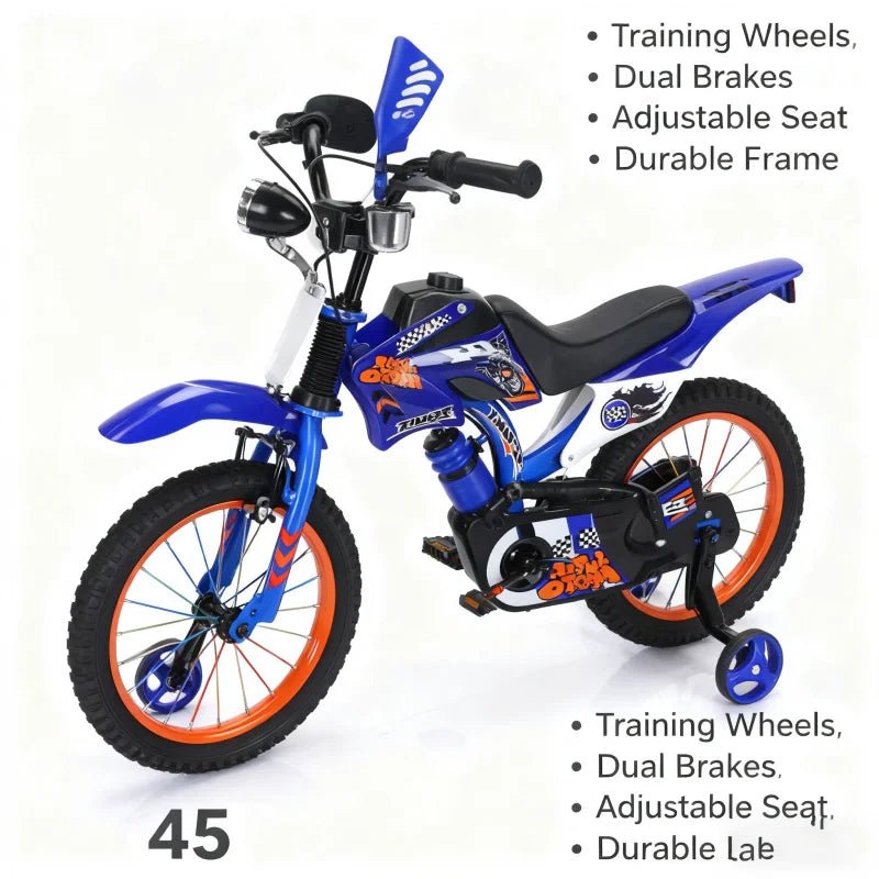 Blaues Offroad-Motorrad, Pedal, Fahrrad für Jungen und Mädchen, 12/16 Zoll, Kinder-Grundmodell, Außenhandel - flohmarkt-deutschland.shop