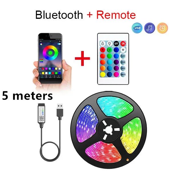 Bluetooth LED Strip Lights Smart SMD 5050 APP Remote Control Flexible Ribbon Diode Lamp Tape TV Backlights Game Room Home Decor - flohmarkt-deutschland.shop