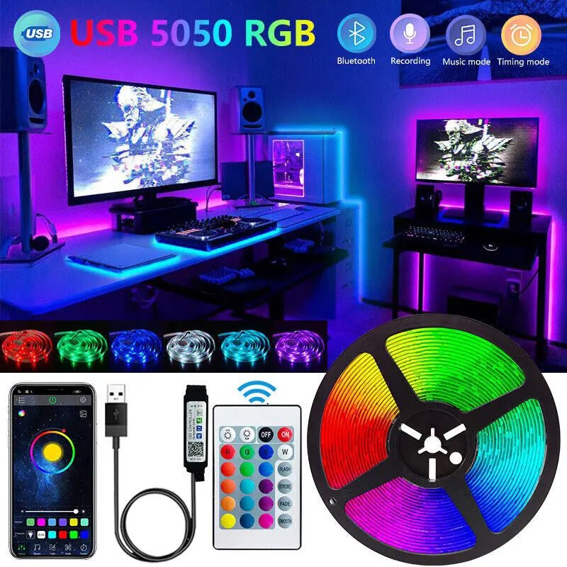 Bluetooth LED Strip Lights Smart SMD 5050 APP Remote Control Flexible Ribbon Diode Lamp Tape TV Backlights Game Room Home Decor - flohmarkt-deutschland.shop