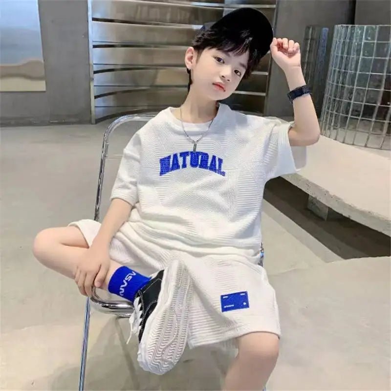 Boys Summer Casual Sets Thin Handsome T-shirt + Loose Shorts 2Pcs Kids Sportswear Loungewear Outfit Teenager Suit 5-14 Years - flohmarkt-deutschland.shop