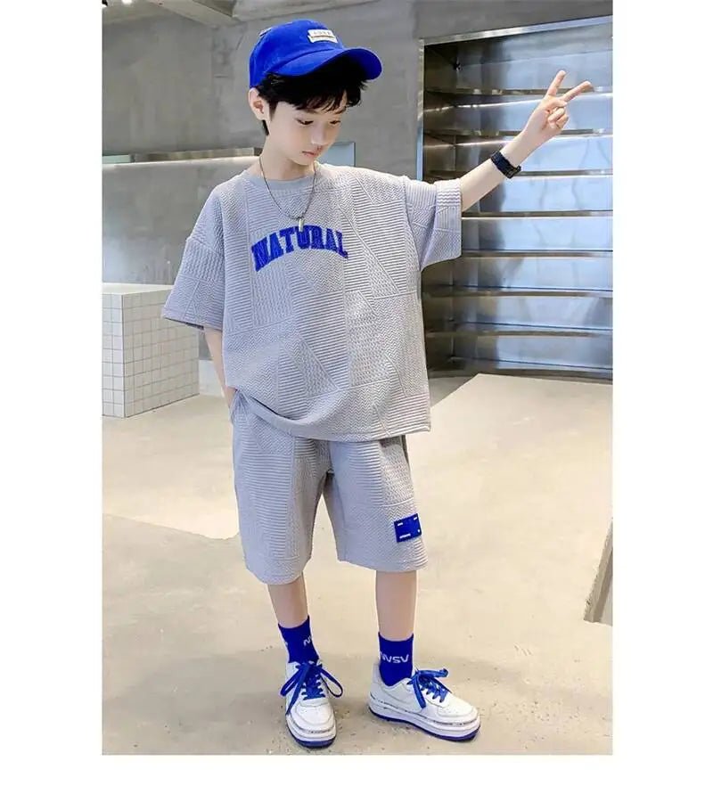 Boys Summer Casual Sets Thin Handsome T-shirt + Loose Shorts 2Pcs Kids Sportswear Loungewear Outfit Teenager Suit 5-14 Years - flohmarkt-deutschland.shop