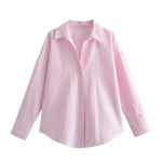 BSAY Frauen Mode Langarm einreiher Revers Baumwolle Oxford Bluse Straße Kleidung Hemd Chic Damen Crop Tops Mujer - flohmarkt-deutschland.shop