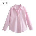 BSAY Frauen Mode Langarm einreiher Revers Baumwolle Oxford Bluse Straße Kleidung Hemd Chic Damen Crop Tops Mujer - flohmarkt-deutschland.shop
