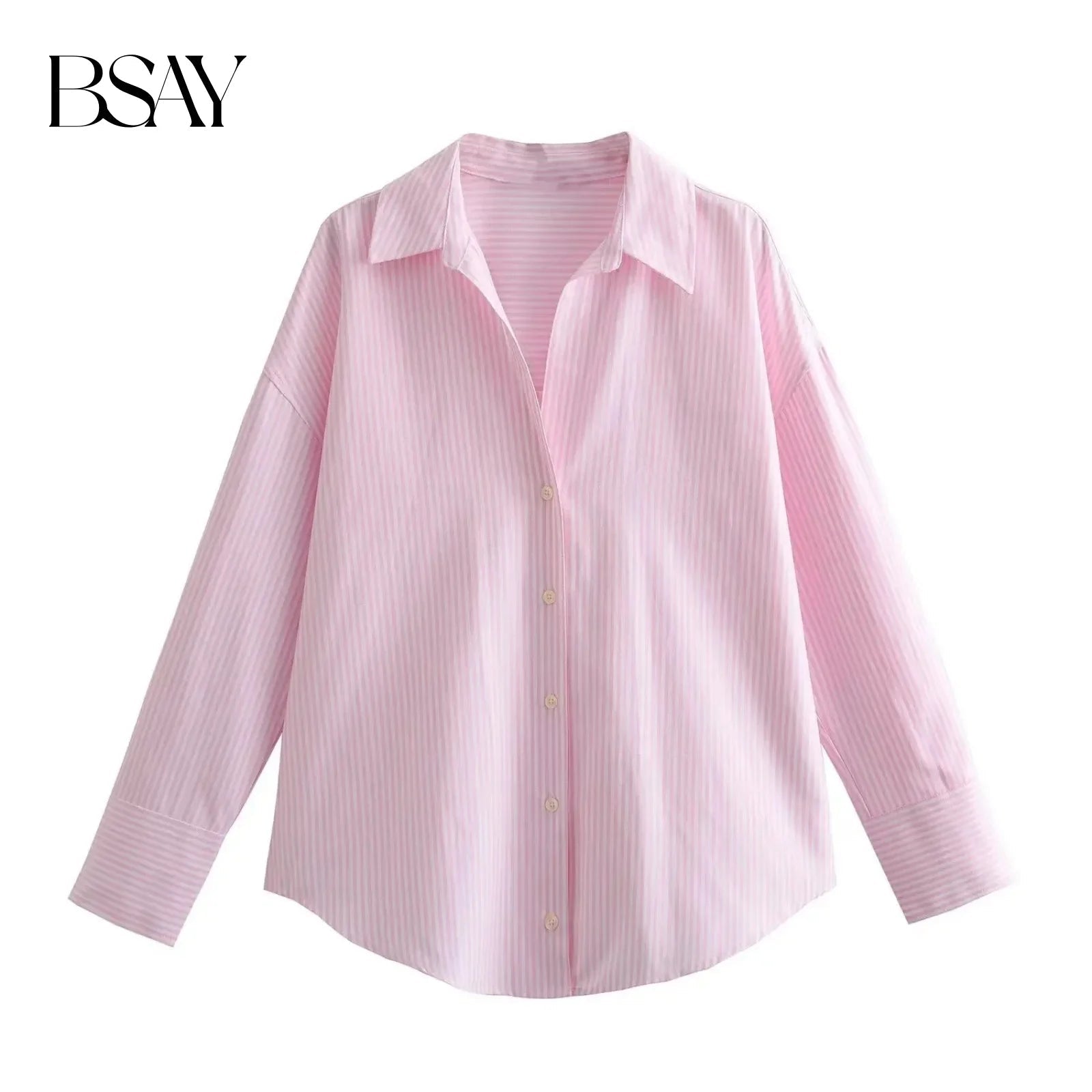 BSAY Frauen Mode Langarm einreiher Revers Baumwolle Oxford Bluse Straße Kleidung Hemd Chic Damen Crop Tops Mujer - flohmarkt-deutschland.shop