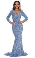 Loyeloy Womens Mermaid Prom Dresses for Teens Ball Gown 2024 Sexy Slit Ball Gown Glitter Sequin V Neck Light Blue Formal Evening Gowns for Women 8