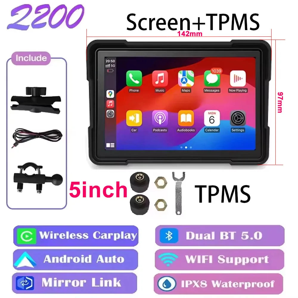 5/7 inch Carplay Motorcycle DVR Navigation GPS Wireless CarPlay Android Auto Airplay Display Screen Portable Moto Monitor IPX7