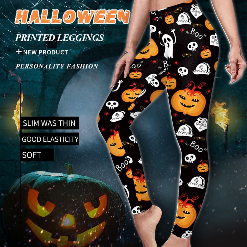 Women's Casual Pumpkin Spider Web Printed Yoga Pants
