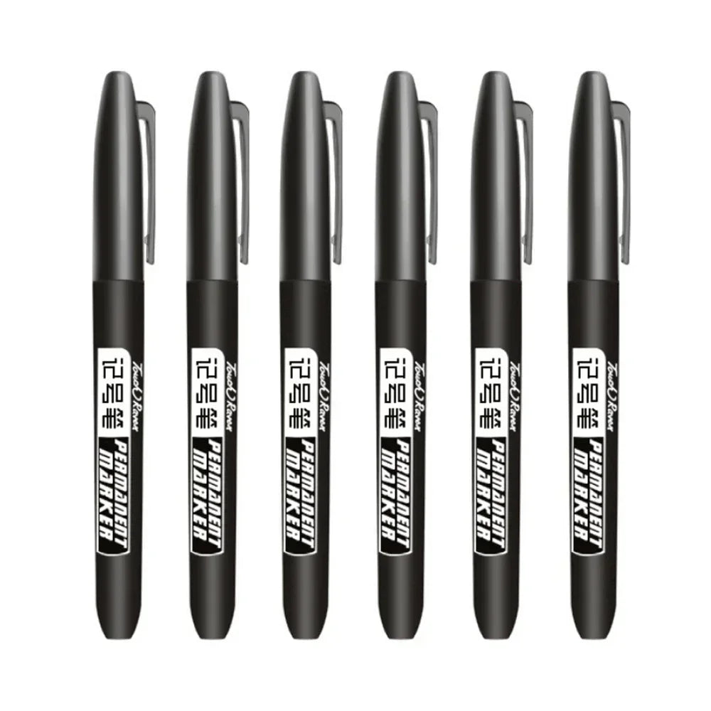 6PCs/Set Permanent Marker Pen Fine Point Waterproof Markers Thin Nib Crude Nib Black Blue Red Ink 1.5mm Fine Color Marker Pens