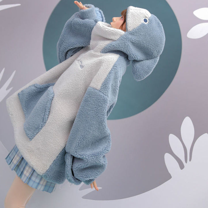 Shark Hoodie Couples Winter Fleece Jacket for Comfort