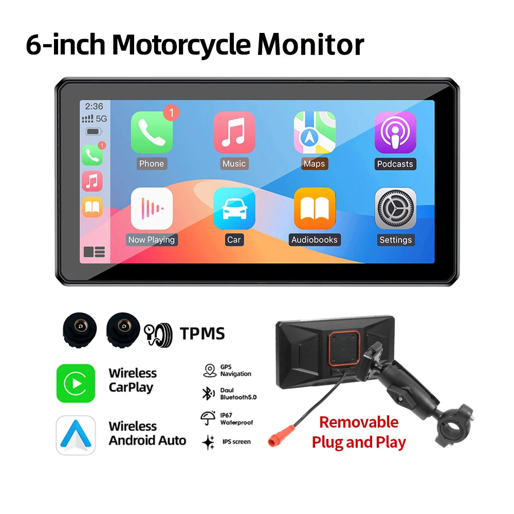 5/6/7 inch Motorcycle Display Screen Carplay Navigation Portable Digital Dashboard Motobike Android Auto Waterproof BT Monitor