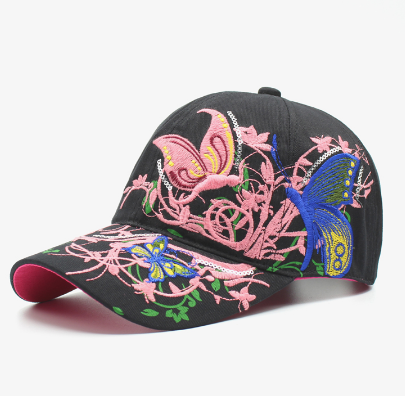 Butterfly Embroidery Baseball Cap with Sun Protection