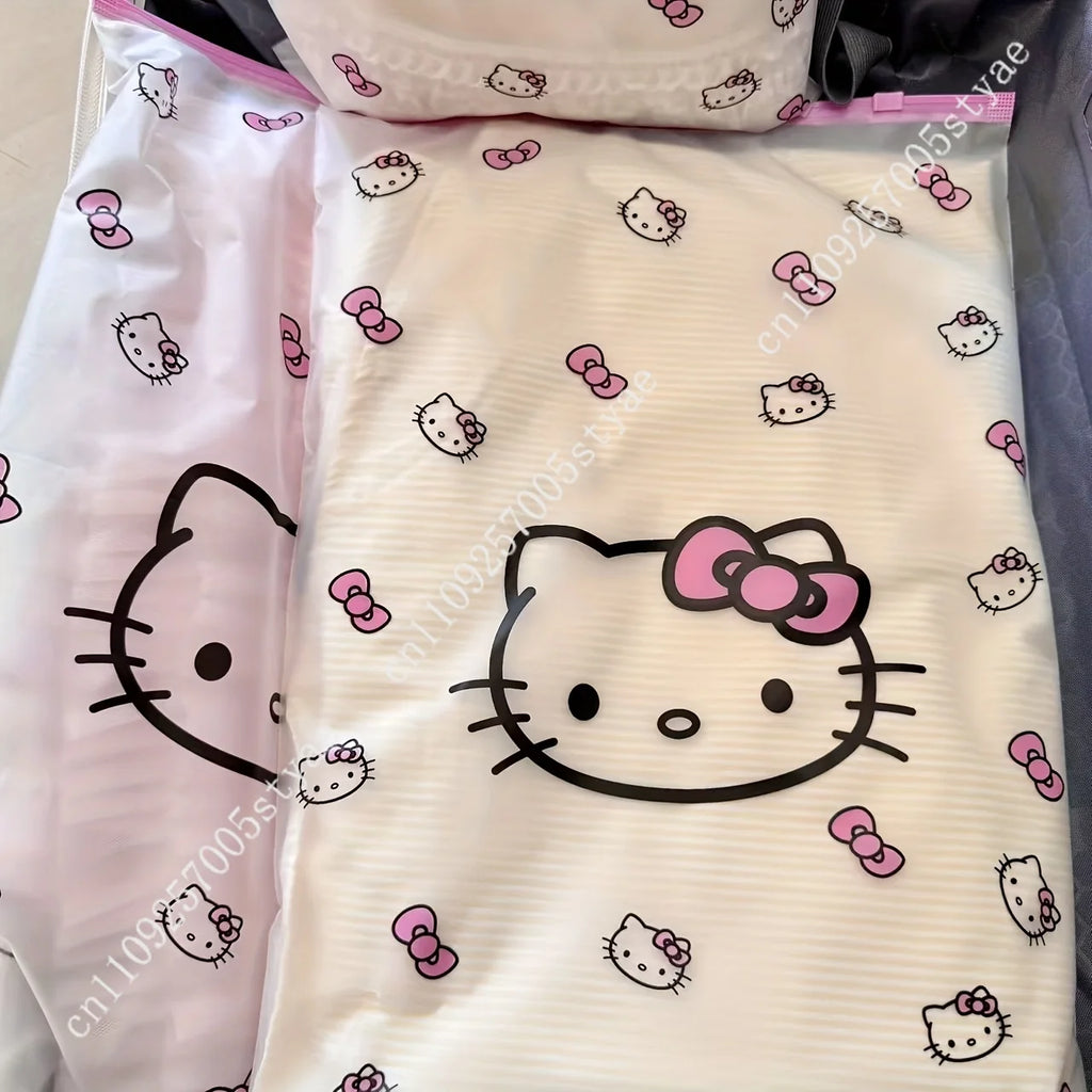 10pcs Hello Kitty Transparent Travel Storage Bags with Zipper Clear EVA Organizer for Clothes Underwear Toiletries and Cosmetics