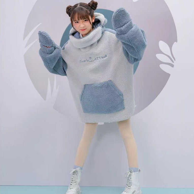 Shark Hoodie Couples Winter Fleece Jacket for Comfort