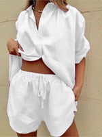Casual Baumwolle Einfarbig Sets Frauen Kurzarm Lose Hemd Breite Bein Shorts Zwei Stück Set Frau Anzüge 2024 Sommer Outfits - flohmarkt-deutschland.shop