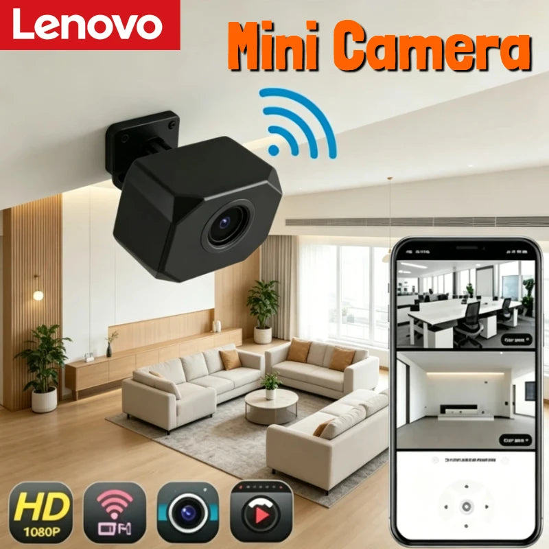 Lenovo WiFi Security Camera 4K HD Wireless Mini Remote Monitor Portable Small Camcorder Home Security Surveillance Smart Camera