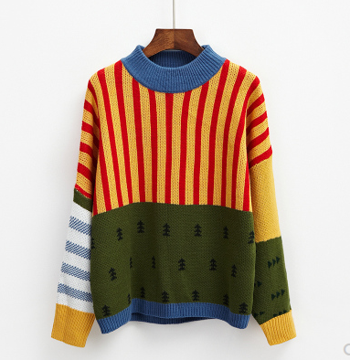 Autumn Winter Women's Loose Color Block Sweater