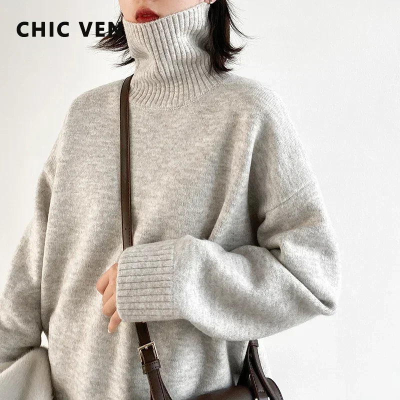 CHIC VEN Koreanische frauen Pullover Lose Rollkragen Pullover Warme Solide Pullover Strickwaren Grundlegende Weibliche Tops Herbst Winter 2022 - flohmarkt-deutschland.shop