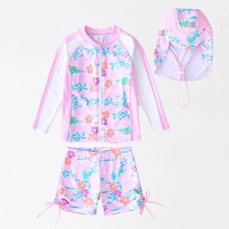 Children's Swimwear Girls Separate Swimming Suit Long Sleeve Sun Protection Quick Drying Children Floral Princess Spa Swimsuit - flohmarkt-deutschland.shop