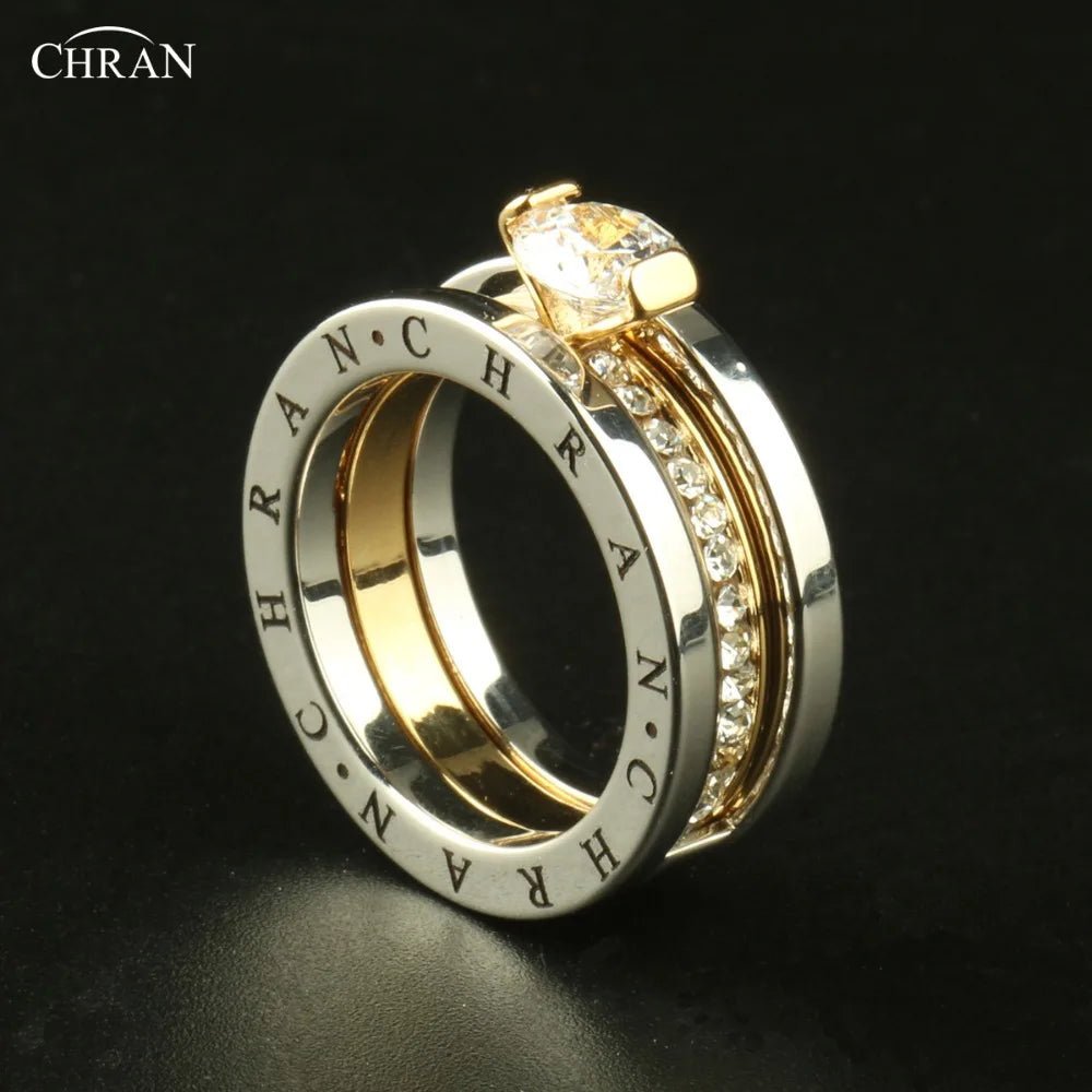 CHRAN Elegante Österreichische Kristall Gold Farbe Marke Schmuck Großhandel Klassische Pflastern Band Zirkon Verlobungsringe Für Frauen - flohmarkt-deutschland.shop