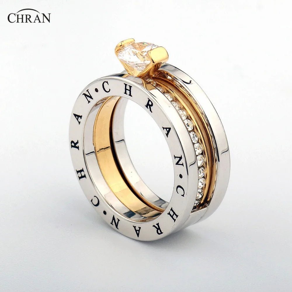 CHRAN Elegante Österreichische Kristall Gold Farbe Marke Schmuck Großhandel Klassische Pflastern Band Zirkon Verlobungsringe Für Frauen - flohmarkt-deutschland.shop
