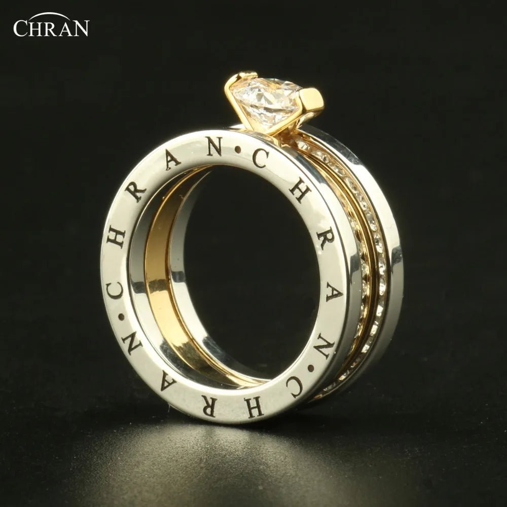CHRAN Elegante Österreichische Kristall Gold Farbe Marke Schmuck Großhandel Klassische Pflastern Band Zirkon Verlobungsringe Für Frauen - flohmarkt-deutschland.shop