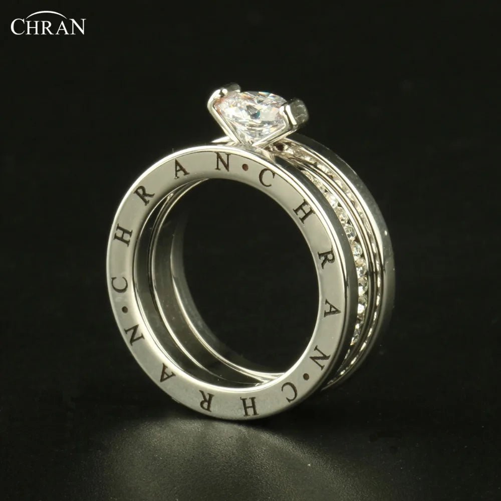 CHRAN Elegante Österreichische Kristall Gold Farbe Marke Schmuck Großhandel Klassische Pflastern Band Zirkon Verlobungsringe Für Frauen - flohmarkt-deutschland.shop