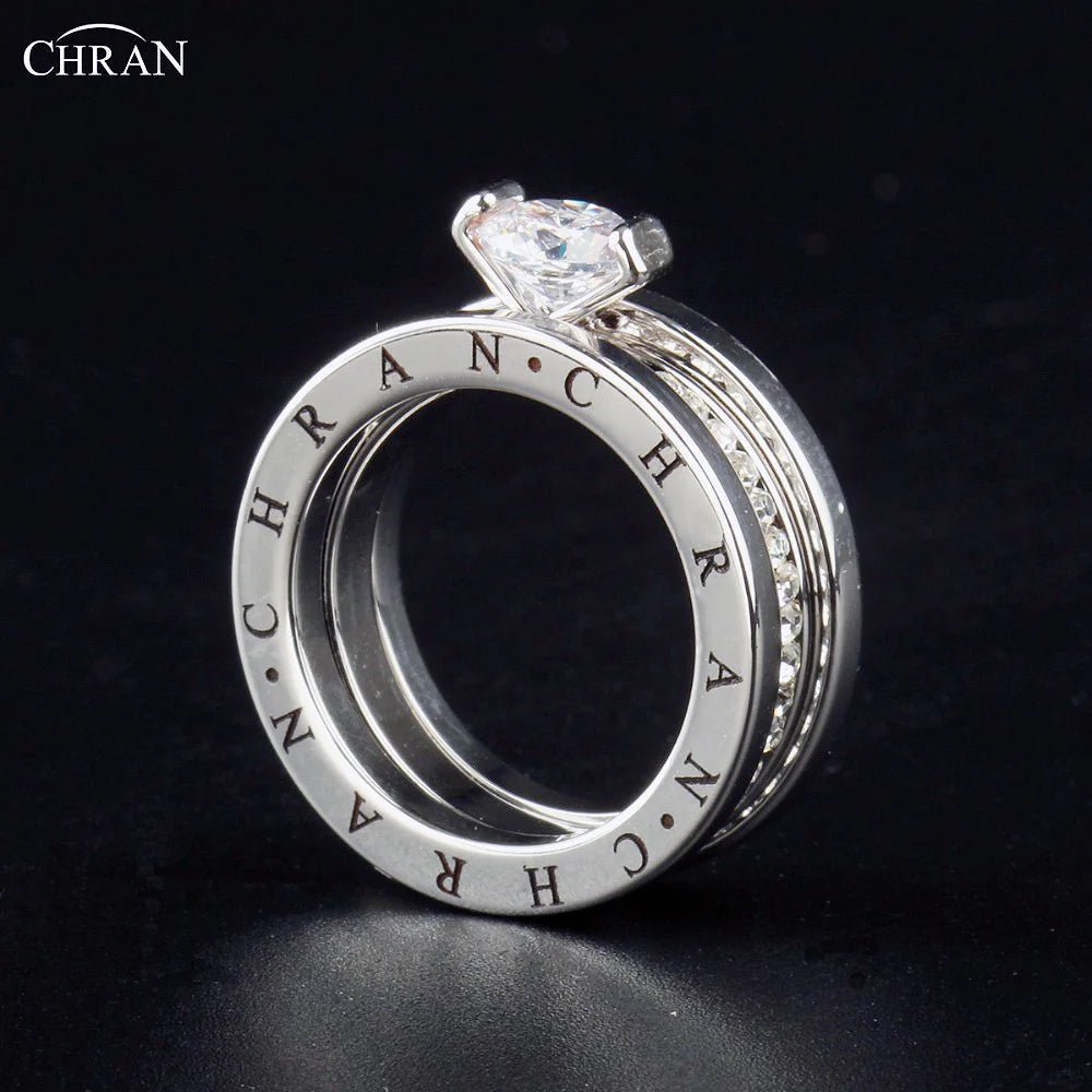 CHRAN Elegante Österreichische Kristall Gold Farbe Marke Schmuck Großhandel Klassische Pflastern Band Zirkon Verlobungsringe Für Frauen - flohmarkt-deutschland.shop