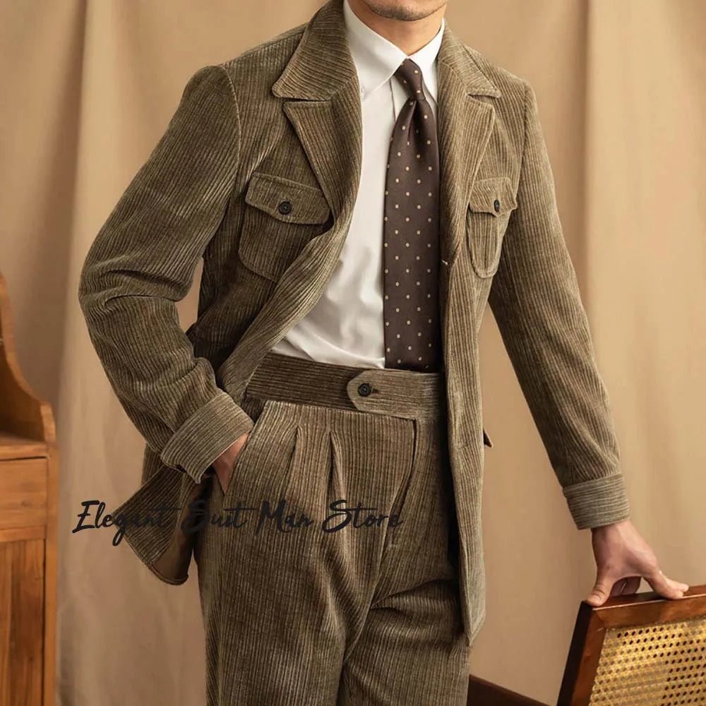 Cord Herrenanzug Set – Jacke & Hose, Business Retro Casual - flohmarkt-deutschland.shop