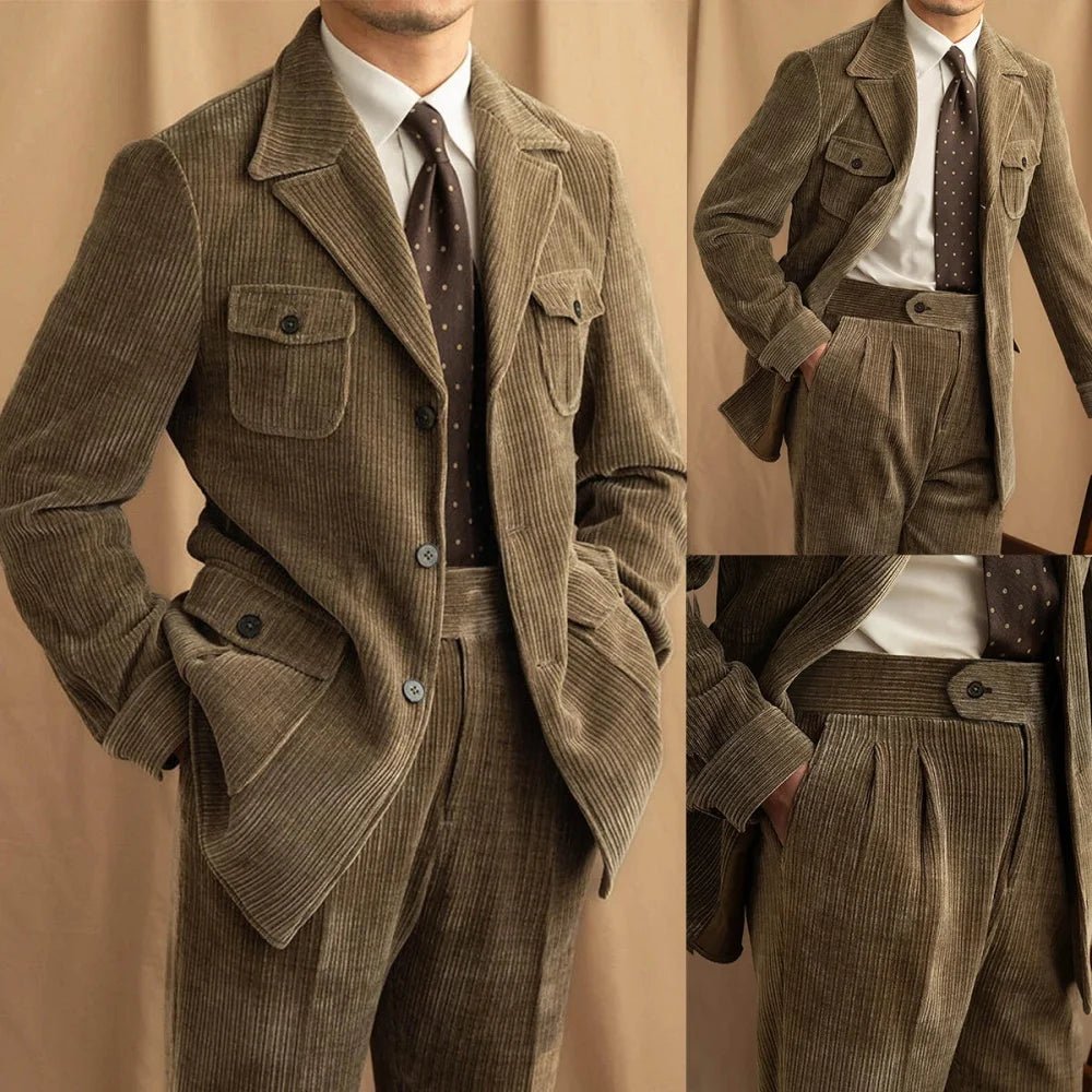 Cord Herrenanzug Set – Jacke & Hose, Business Retro Casual - flohmarkt-deutschland.shop