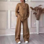 Cotton Linen Sets Two 2 Pieces Sale Casual Long Sleeve Button Loose Blouse Shirt&High Elastic Wide Leg Loose Pant Suits NMD-3021 - flohmarkt-deutschland.shop