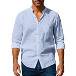 Cotton Linen Shirt for Men Henley Neck Solid Color Lightweight Breathable Slim Fit Single Breasted Shirt Long Sleeve Button Up - flohmarkt-deutschland.shop