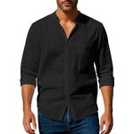 Cotton Linen Shirt for Men Henley Neck Solid Color Lightweight Breathable Slim Fit Single Breasted Shirt Long Sleeve Button Up - flohmarkt-deutschland.shop