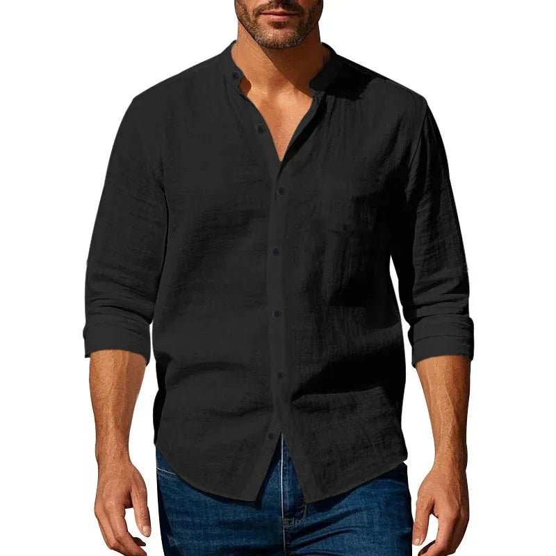 Cotton Linen Shirt for Men Henley Neck Solid Color Lightweight Breathable Slim Fit Single Breasted Shirt Long Sleeve Button Up - flohmarkt-deutschland.shop