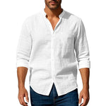 Cotton Linen Shirt for Men Henley Neck Solid Color Lightweight Breathable Slim Fit Single Breasted Shirt Long Sleeve Button Up - flohmarkt-deutschland.shop