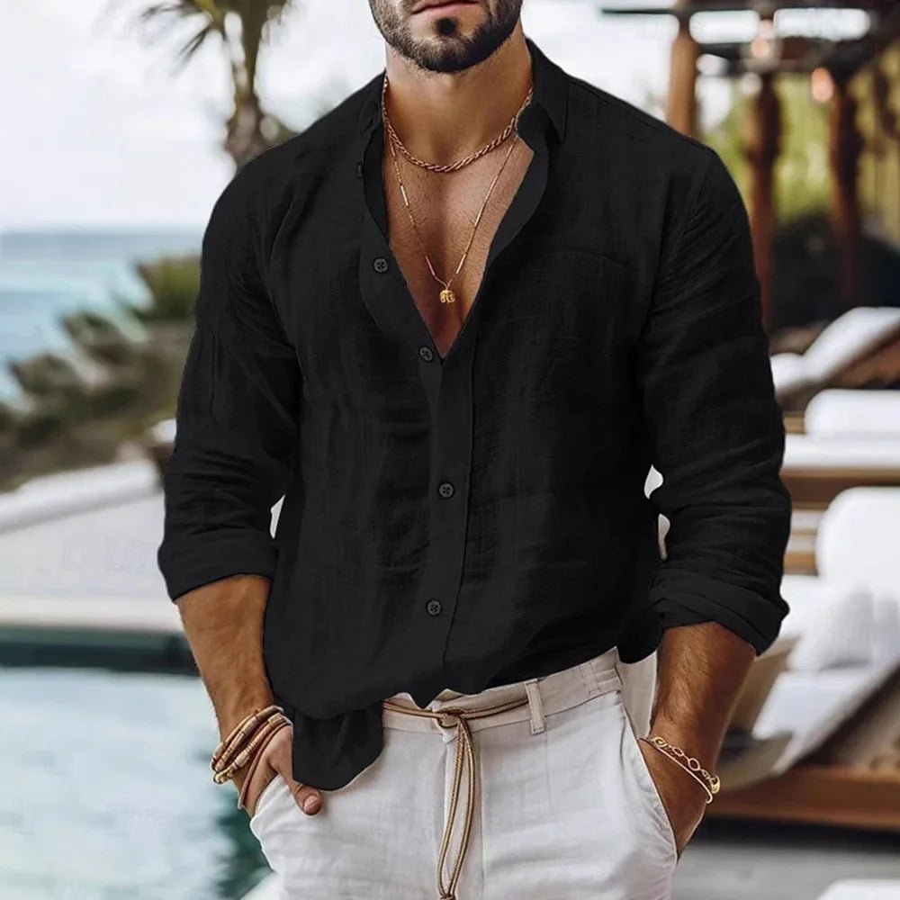 Cotton Linen Shirt for Men Summer Beach Style Solid Color Single Breasted Breathable Shirts Lightweight Stylish Button Tops - flohmarkt-deutschland.shop