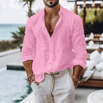 Cotton Linen Shirt for Men Summer Beach Style Solid Color Single Breasted Breathable Shirts Lightweight Stylish Button Tops - flohmarkt-deutschland.shop