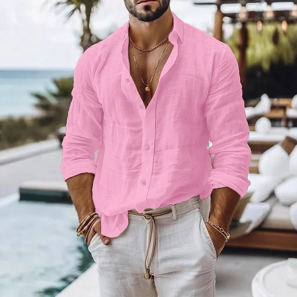 Cotton Linen Shirt for Men Summer Beach Style Solid Color Single Breasted Breathable Shirts Lightweight Stylish Button Tops - flohmarkt-deutschland.shop
