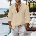 Cotton Linen Shirt for Men Summer Beach Style Solid Color Single Breasted Breathable Shirts Lightweight Stylish Button Tops - flohmarkt-deutschland.shop
