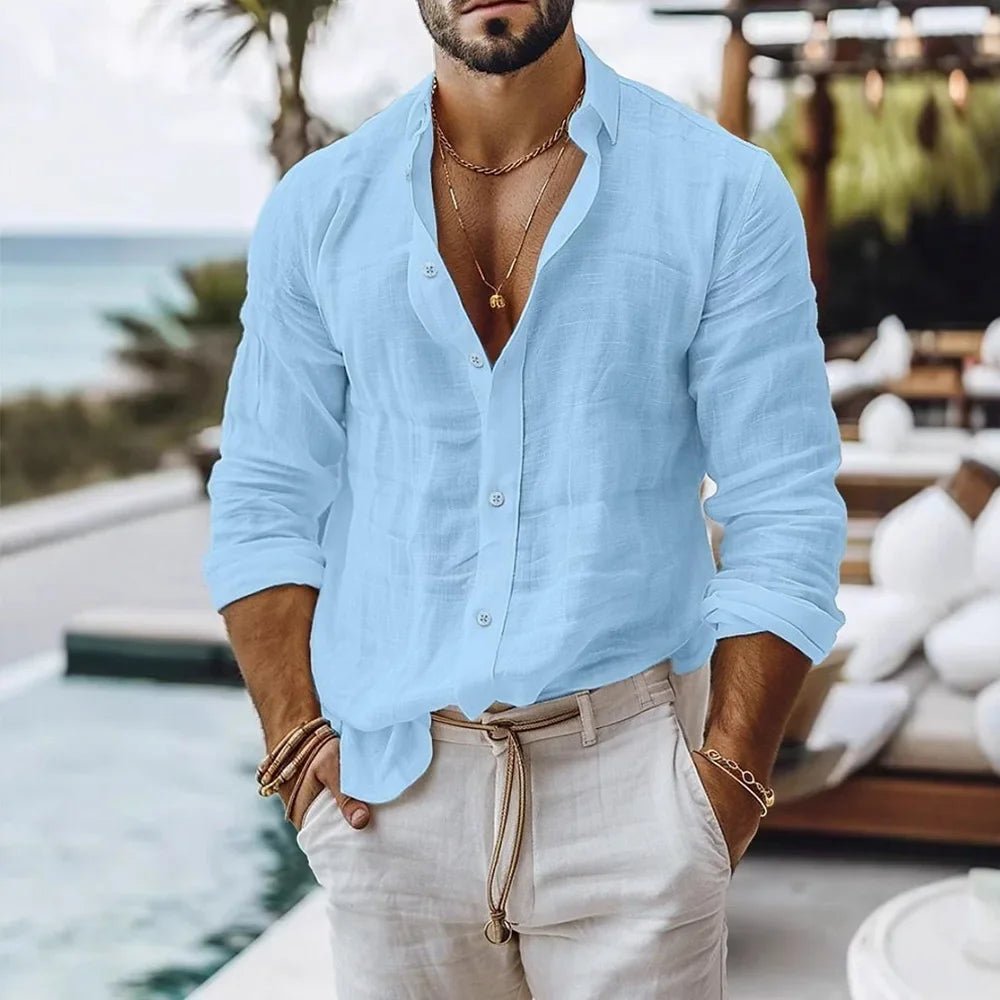 Cotton Linen Shirt for Men Summer Beach Style Solid Color Single Breasted Breathable Shirts Lightweight Stylish Button Tops - flohmarkt-deutschland.shop