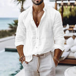 Cotton Linen Shirt for Men Summer Beach Style Solid Color Single Breasted Breathable Shirts Lightweight Stylish Button Tops - flohmarkt-deutschland.shop