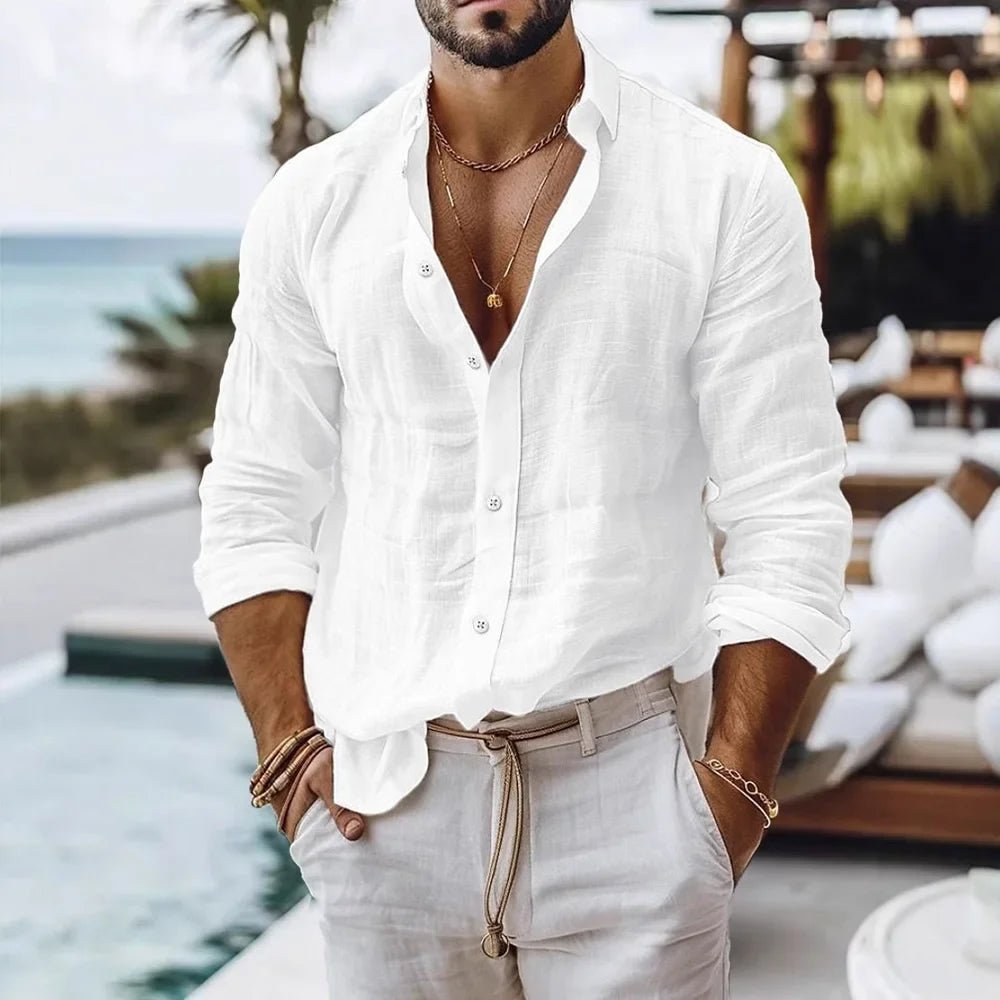 Cotton Linen Shirt for Men Summer Beach Style Solid Color Single Breasted Breathable Shirts Lightweight Stylish Button Tops - flohmarkt-deutschland.shop