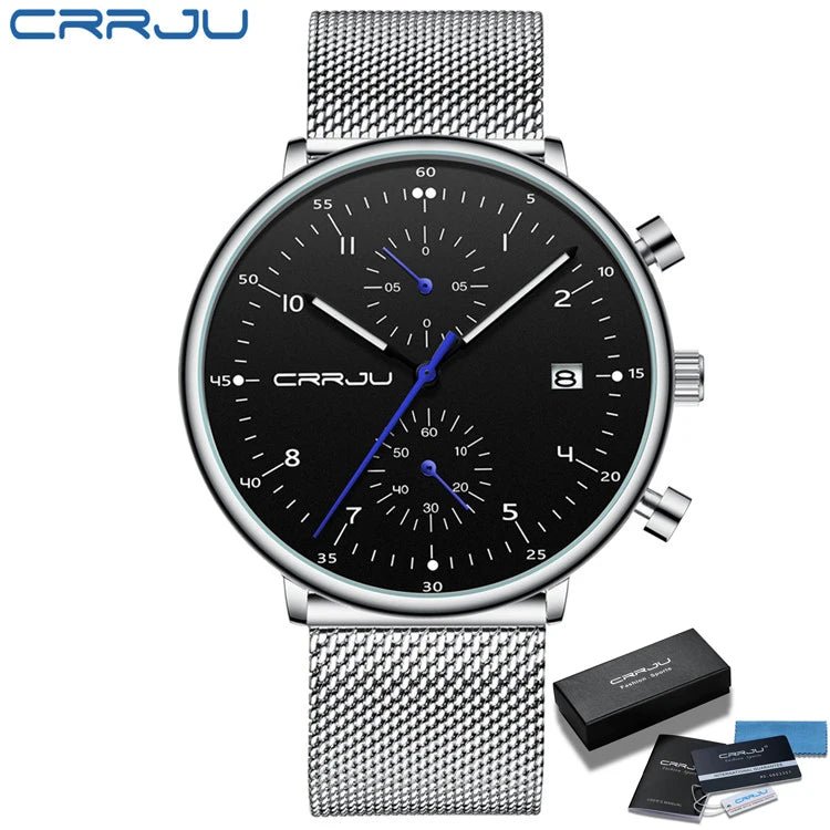 CRRJU Herrenuhr Luxus – Militär, Edelstahl, Datum, Wasserdicht, Quarz - flohmarkt-deutschland.shop