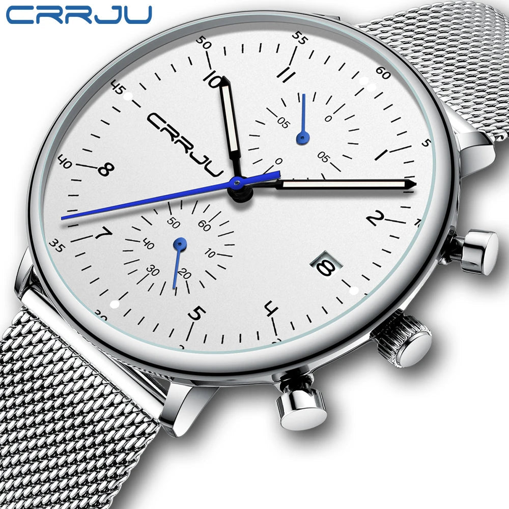 CRRJU Herrenuhr Luxus – Militär, Edelstahl, Datum, Wasserdicht, Quarz - flohmarkt-deutschland.shop